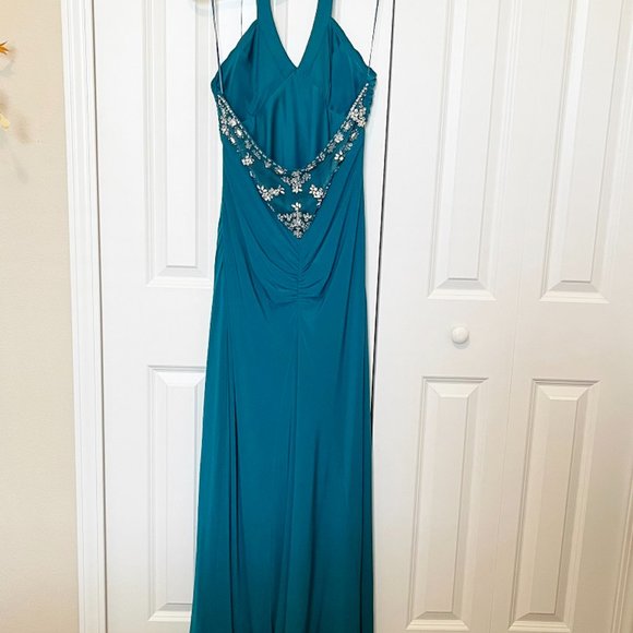 🔥FINAL SALE🔥 Morgan & Co. Turquoise Formal/Evening/Wedding/Prom Dress Size 13/14 - Picture 6 of 13
